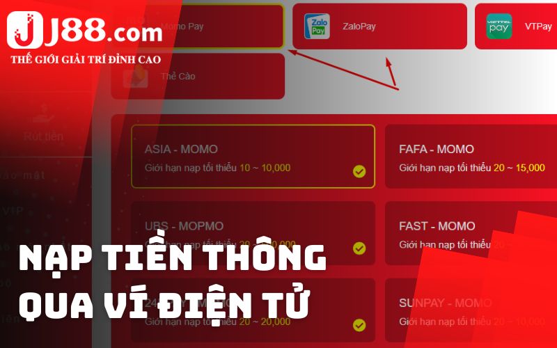 Nạp tiền thông qua ví điện tử