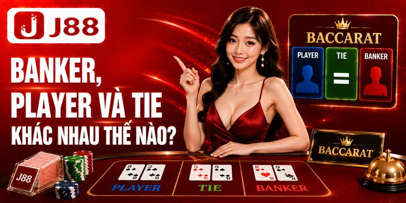 Baccarat J88 | Khám Phá Luật Chơi Và Cách Tính Điểm Chuẩn 4 Banker, Player và Tie khác nhau thế nào?