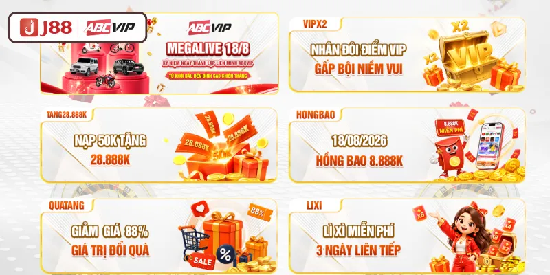 Khuyến Mãi J88 - Tổng Hợp Ưu Đãi Và Bonus Mới Nhất 2026 6 Chuỗi sự kiện nổi bật tại J88
