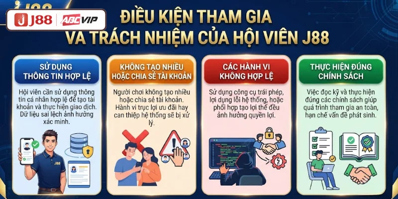 Điều Khoản J88 - Chính Sách Minh Bạch Dành Cho Hội Viên 3 Điều kiện tham gia và trách nhiệm của hội viên J88